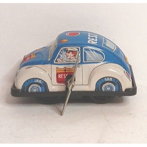 Yonezawa VW Volkswagon Beetle Rescue Wind Up Vintage Works Tin Litho Japan